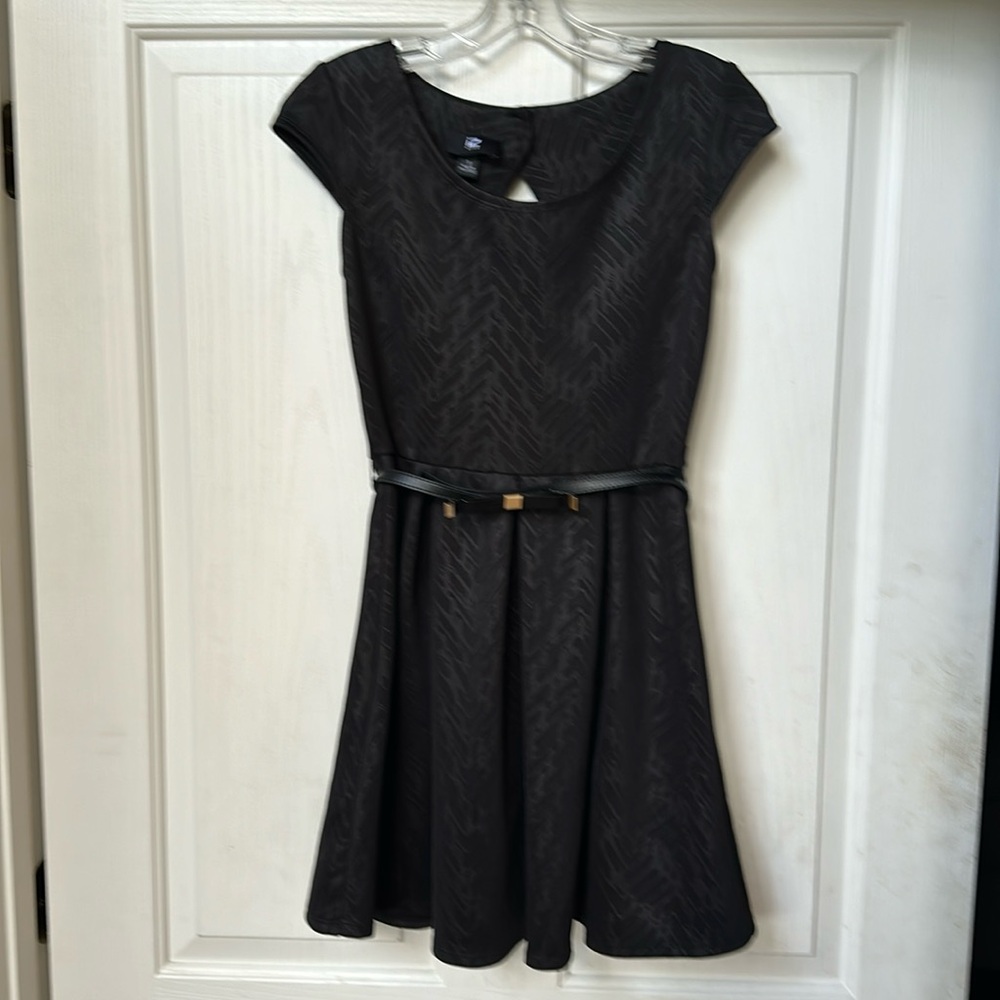 BOGO Black Belted Patterned Cocktail Black Dress Sz S Almost New
